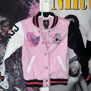 Pink Converse Jacket Youth Sz. 6 All Star Winter Coat Floral Design Varsity New!